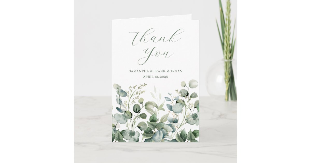 Wildflower Watercolor Border Wedding Photo Thank You Card | Zazzle