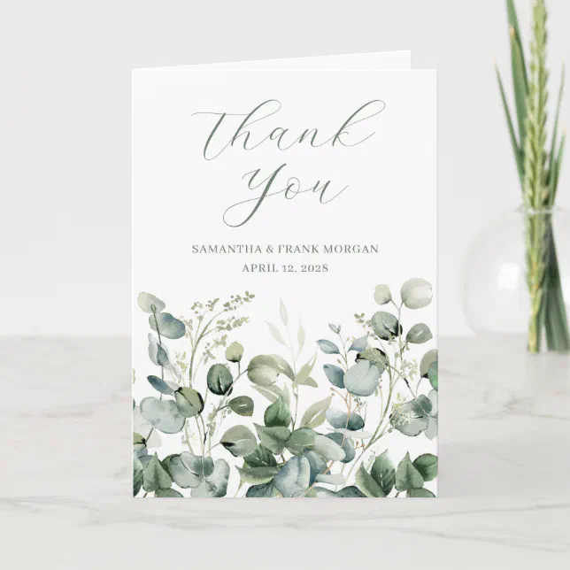 Wildflower Watercolor Border Wedding Photo Thank You Card | Zazzle
