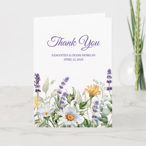 Wildflower Watercolor Border Wedding Thank You Card