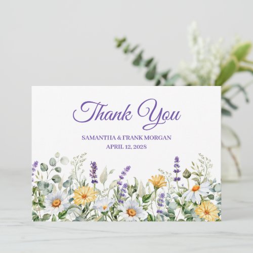 Wildflower Watercolor Border Wedding Thank You Card