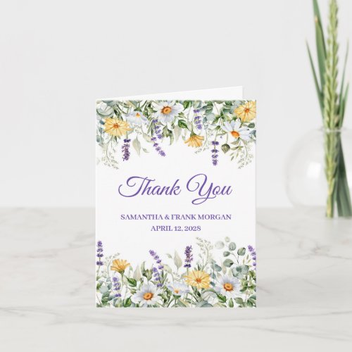 Wildflower Watercolor Borders Wedding Thank You Card