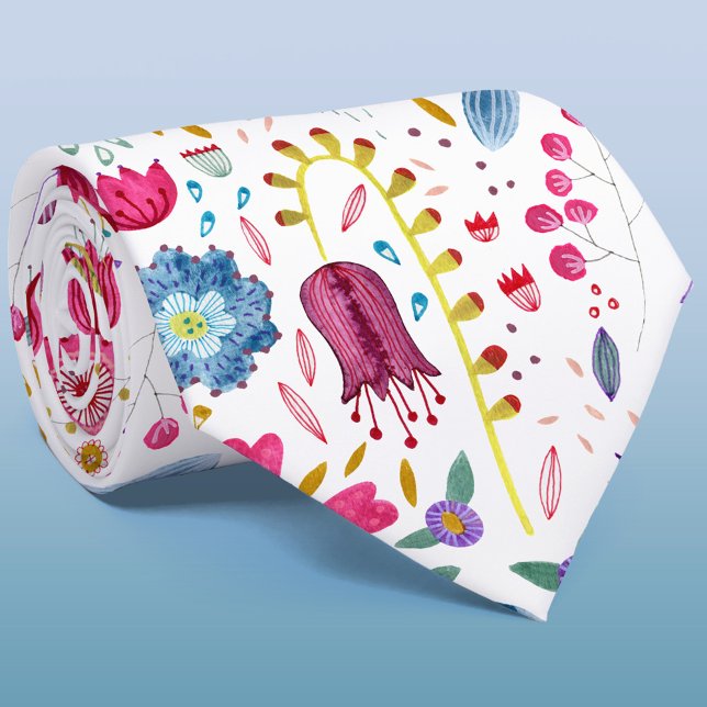 Wildflower Watercolor Botanical Floral Neck Tie (Modern watercolor floral tie)