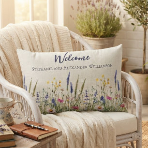 Wildflower Watercolor Botanical Lumbar Pillow