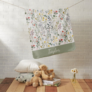 Wildflower Watercolor Botanical Name Baby Blanket