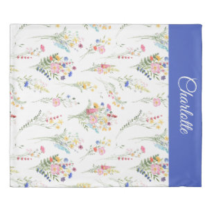 Wildflower Watercolor botanical Pattern Name Duvet Cover