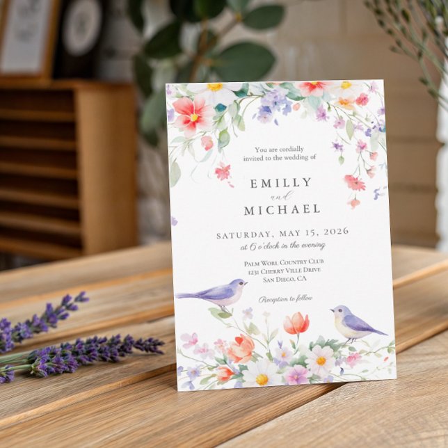 Wildflower Watercolor Botanical Spring Wedding Invitation (Creator Uploaded)