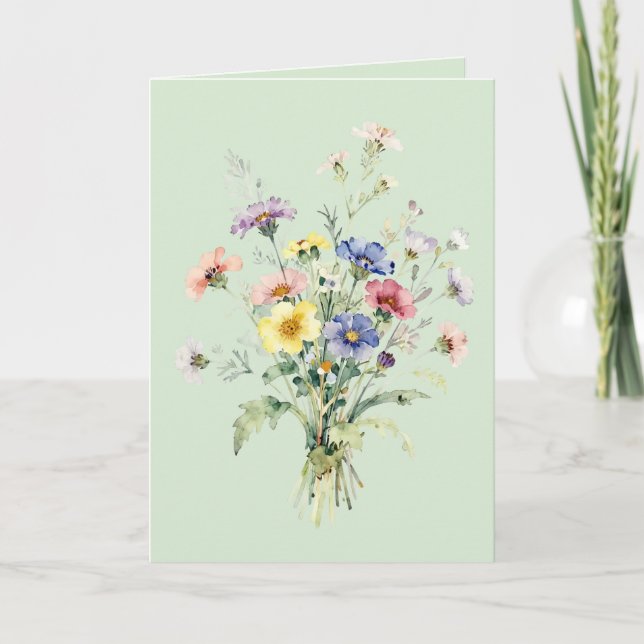 Wildflower Watercolor Bouquet  Card (Front)