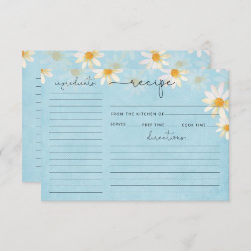 Wildflower Watercolor Bridal Shower Recipe card