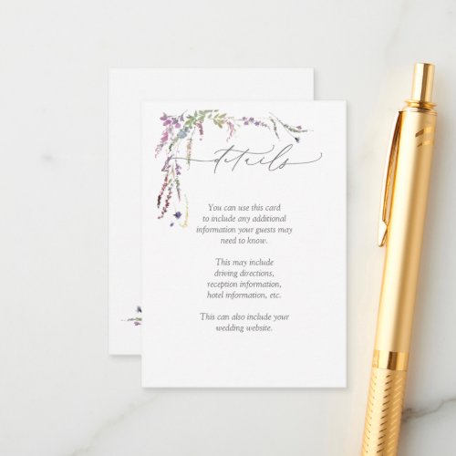 Wildflower Watercolor Calligraphy Wedding Details Enclosure Card