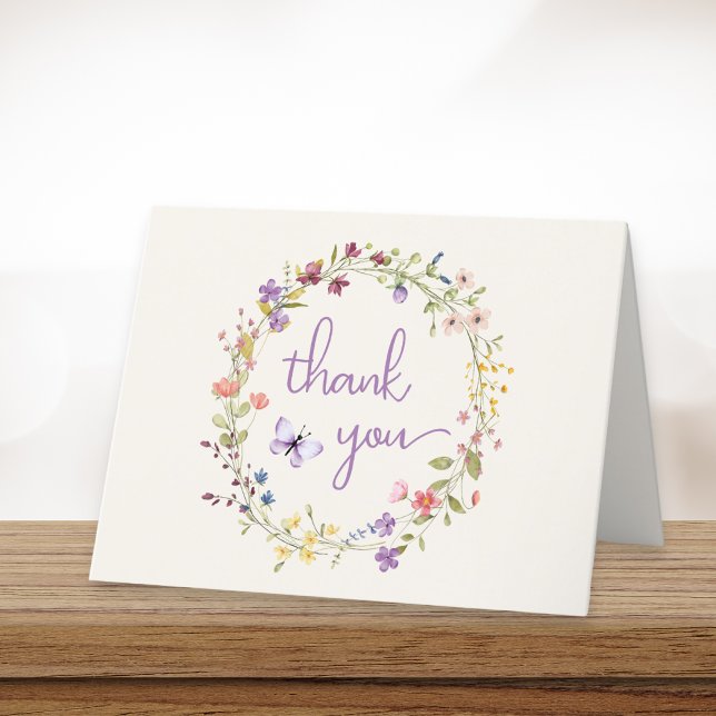 Wildflower Watercolor Cream Baby Girl Shower Thank You Card (Creator Uploaded)