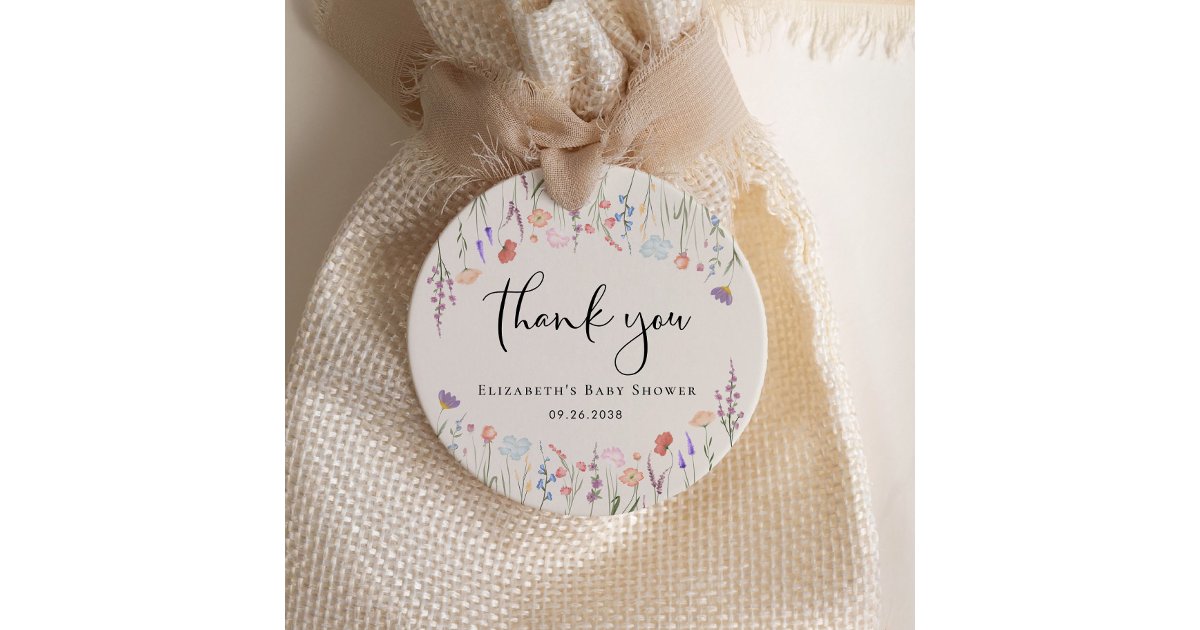 Wildflower Watercolor Cream Baby Shower Thank You Favor Tags | Zazzle