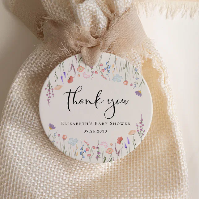Wildflower Watercolor Cream Baby Shower Thank You Favor Tags | Zazzle