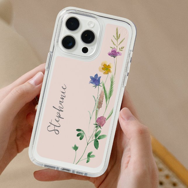 Wildflower Watercolor Custom Name Blush Pink Speck iPhone Case (Creator Uploaded)
