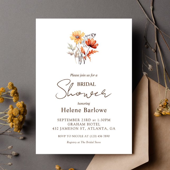 Wildflower Watercolor Elegant Fall Bridal Shower Invitation (Wildflower Watercolor Elegant Fall Bridal Shower Invitation)