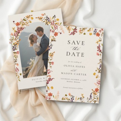 Wildflower Watercolor Fall Floral Photo Wedding Save The Date