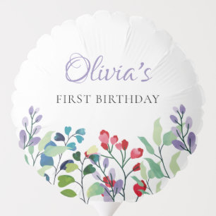 Wildflower Watercolor Floral 1st birthday Balloon