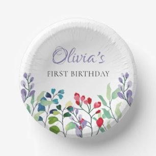 Wildflower Watercolor Floral 1st birthday Paper Bowls