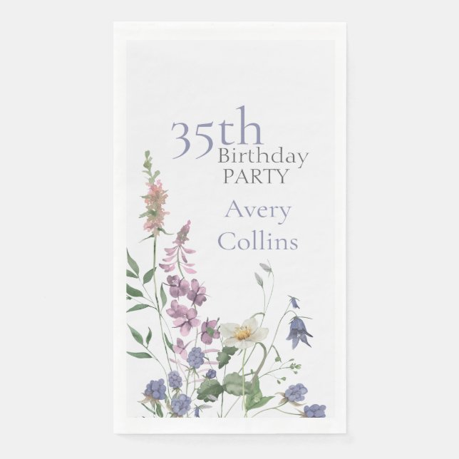  Wildflower Watercolor Floral 35th Birthday Paper Guest Towels (Front)