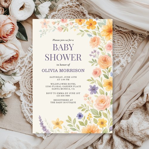 Wildflower Floral or wildflower baby shower invitation