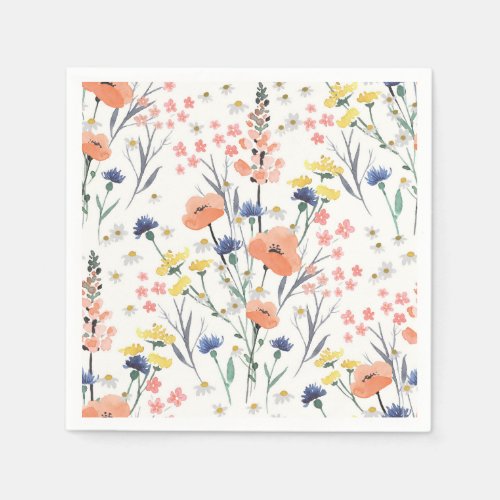 Wildflower watercolor floral baby shower napkins