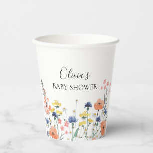 Wildflower watercolor floral baby shower paper cups