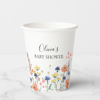 Wildflower watercolor floral baby shower paper cups