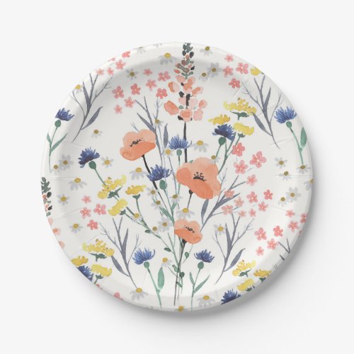 Wildflower watercolor floral baby shower paper plates