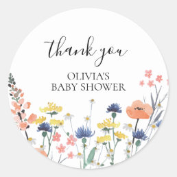 Wildflower watercolor floral baby shower thank you classic round sticker