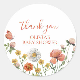 Wildflower watercolor floral baby shower thank you classic round sticker