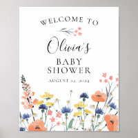 Wildflower watercolor floral baby shower Welcome Poster