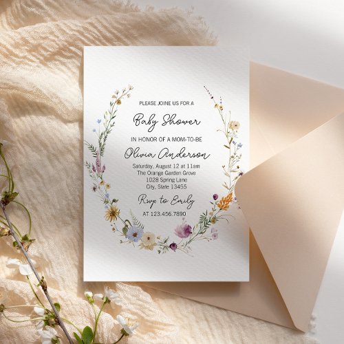 Wildflower Watercolor Floral Boho Baby Shower Invitation