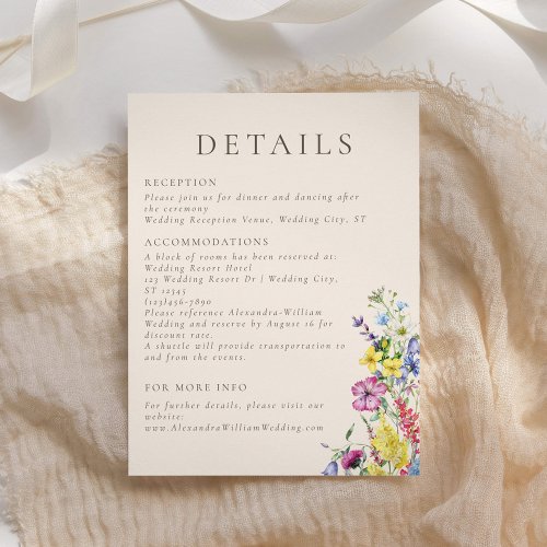 Wildflower Watercolor Floral Boho Wedding Details Enclosure Card