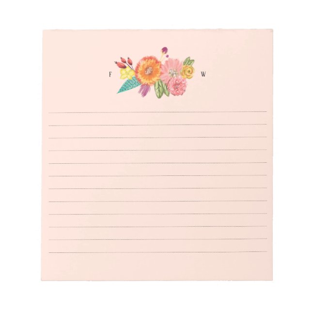 Wildflower Watercolor Floral bouquet Initials Notepad (Front)