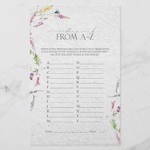 Wildflower Watercolor Floral Bridal Shower Game