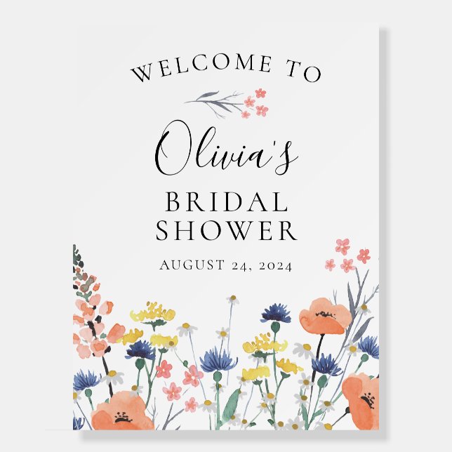 Wildflower watercolor floral Bridal Shower Welcome Foam Board (Front)