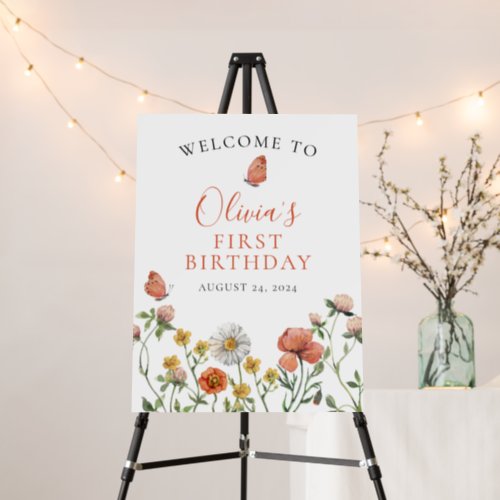 Wildflower watercolor floral First Birthday Foam Board