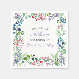 Wildflower watercolor floral first birthday napkins