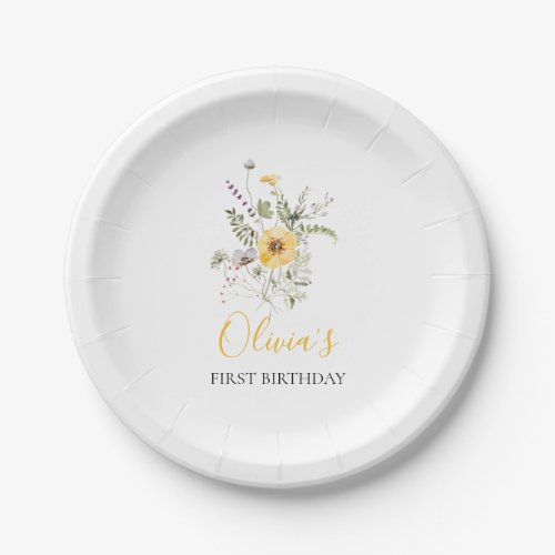 Wildflower watercolor floral first birthday paper plates