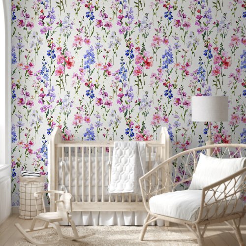 Wildflower Watercolor Floral Garden Boho Elegant Wallpaper