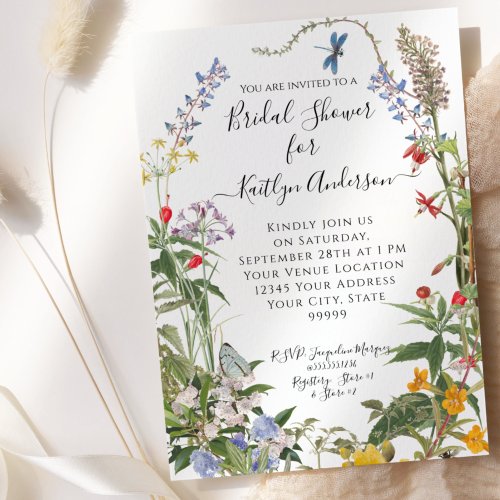 Wildflower Watercolor Floral n Bees Bridal Shower Invitation