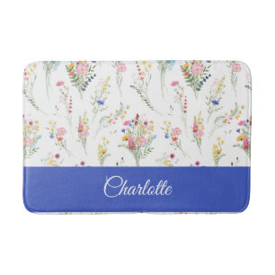 Wildflower Watercolor Floral Pattern Bath Mat