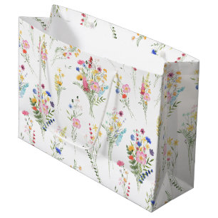 Wildflower Watercolor Floral Pattern Large Gift Bag