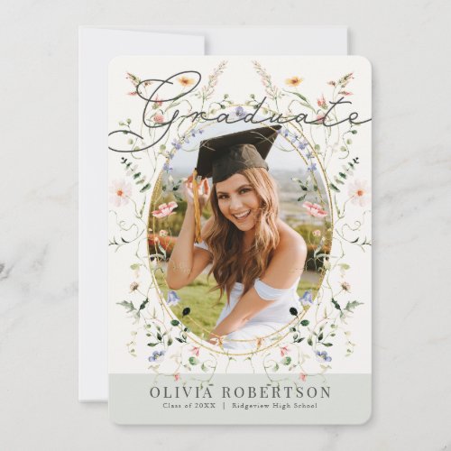 Wildflower Watercolor Floral Photo Graduation Invitation