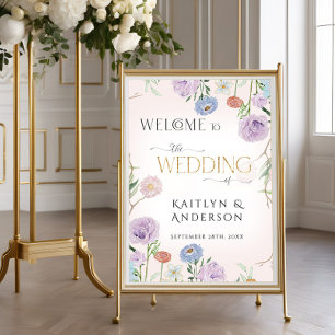Wildflower Watercolor Floral Pink Welcome Wedding Foam Board