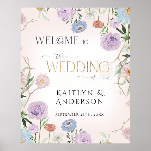 Wildflower Watercolor Floral Pink Welcome Wedding  Poster