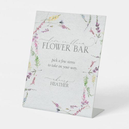 Wildflower Watercolor Floral Shower Flower Bar Pedestal Sign