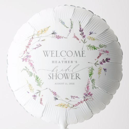 Wildflower Watercolor Floral Shower Welcome Balloon - Welcome bridal shower guest with this beautiful watercolor wildflower motifs in soft shades of blush pink, lilac and lavender, yellows, blues and delicate green botanical leaves. Personalize your bridal shower details in soft off-black, accented with beautiful modern hand lettered calligraphy. Part of a co-ordinated suite. See full collection here: https://www.zazzle.com/collections/elegant_wildflower_watercolor_floral_bridal_shower-119635760261893795 contact designer for additional products. Copyright Elegant Invites, all rights reserved.