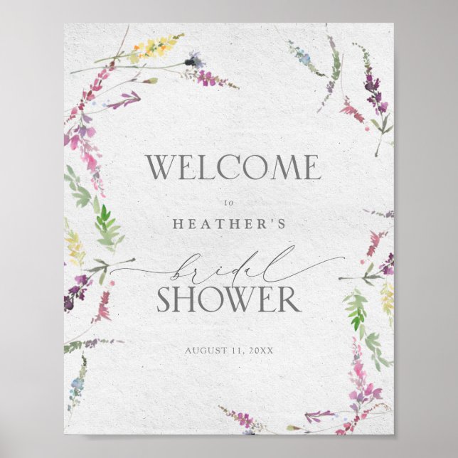 Wildflower Watercolor Floral Shower Welcome Poster (Front)