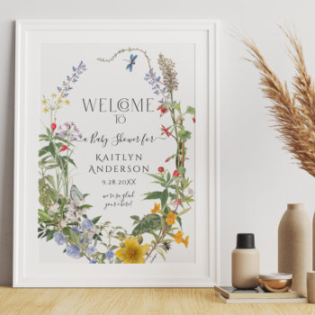 Wildflower Watercolor Floral Welcome Baby Shower Poster by LuxuryWeddings at Zazzle