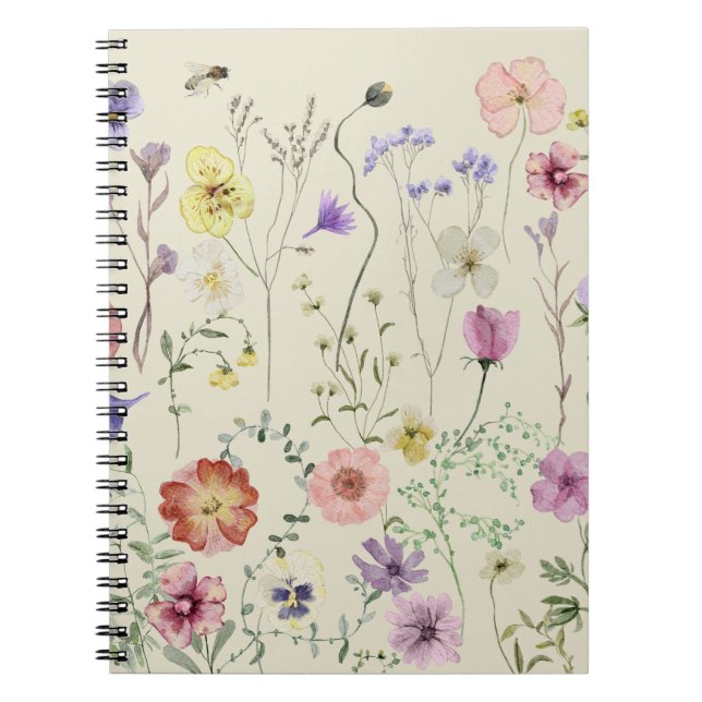 Wildflower Watercolor Floral Whimsical Garden Notebook (Front)